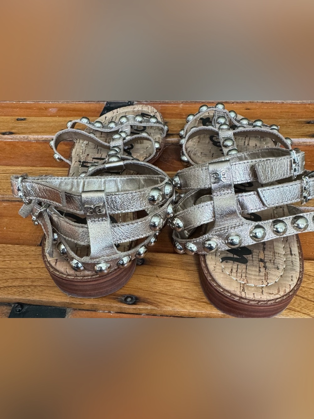 Sam Edelman Eavan Gold Leather Studded Gladiator Sandals - Picture 6 of 12